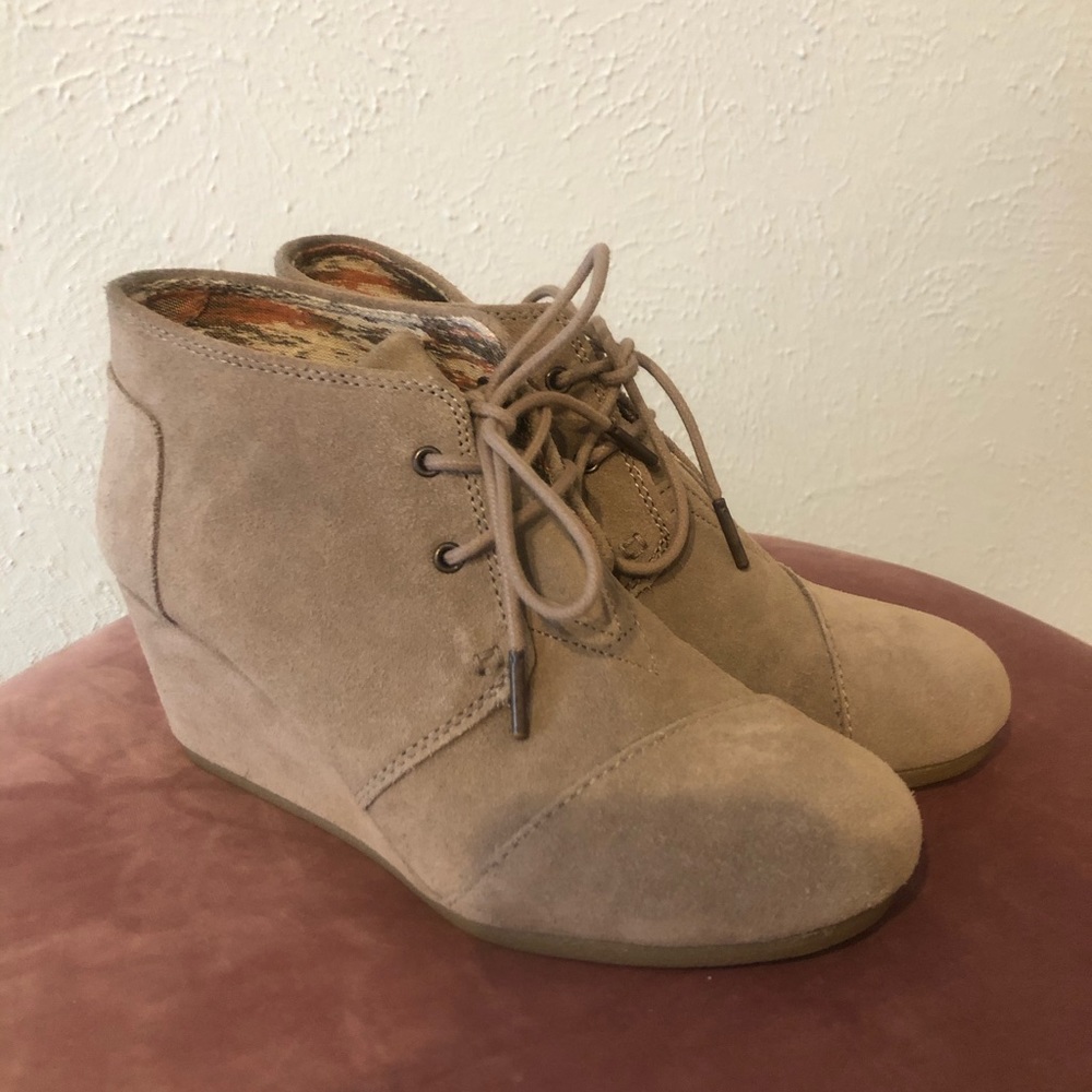TOMS Brown Suede Wedge Booties